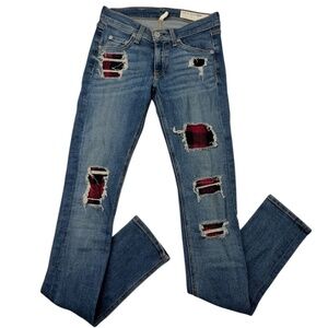 Rag & Bone Sloan Plaid Repair Skinny Jeans